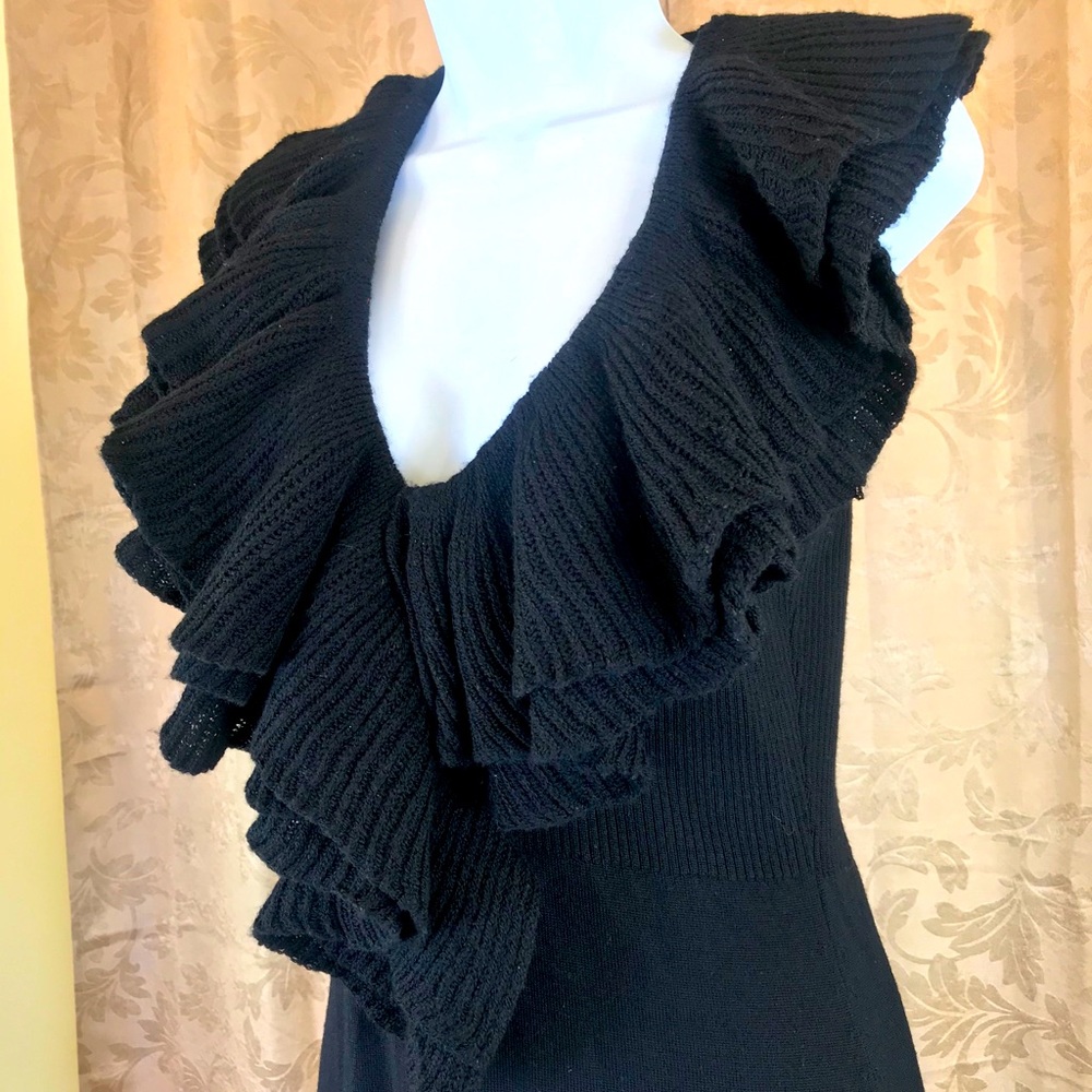 Elegant Cozy Long Black Merino Wool Dress